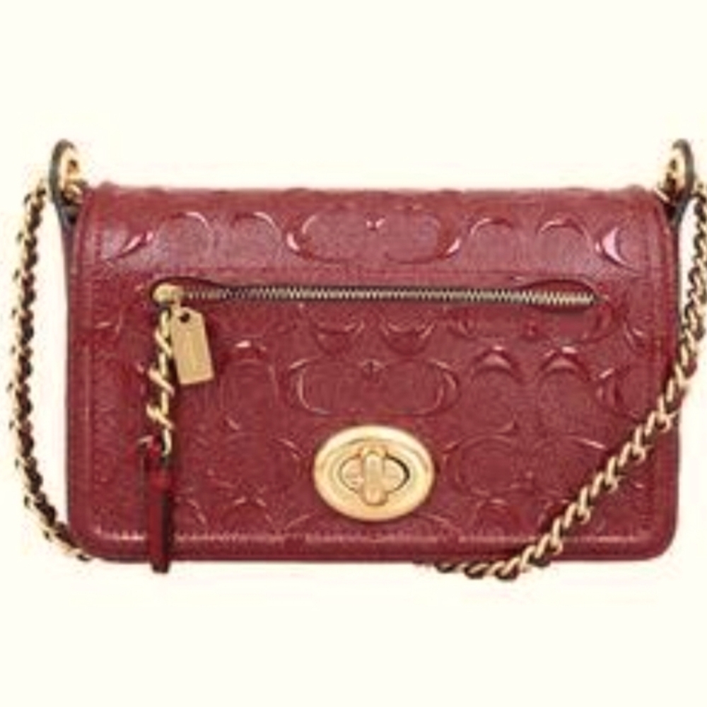 COACH SMALL FLAP TURNLOCK CROSSBODY GLITTER RED